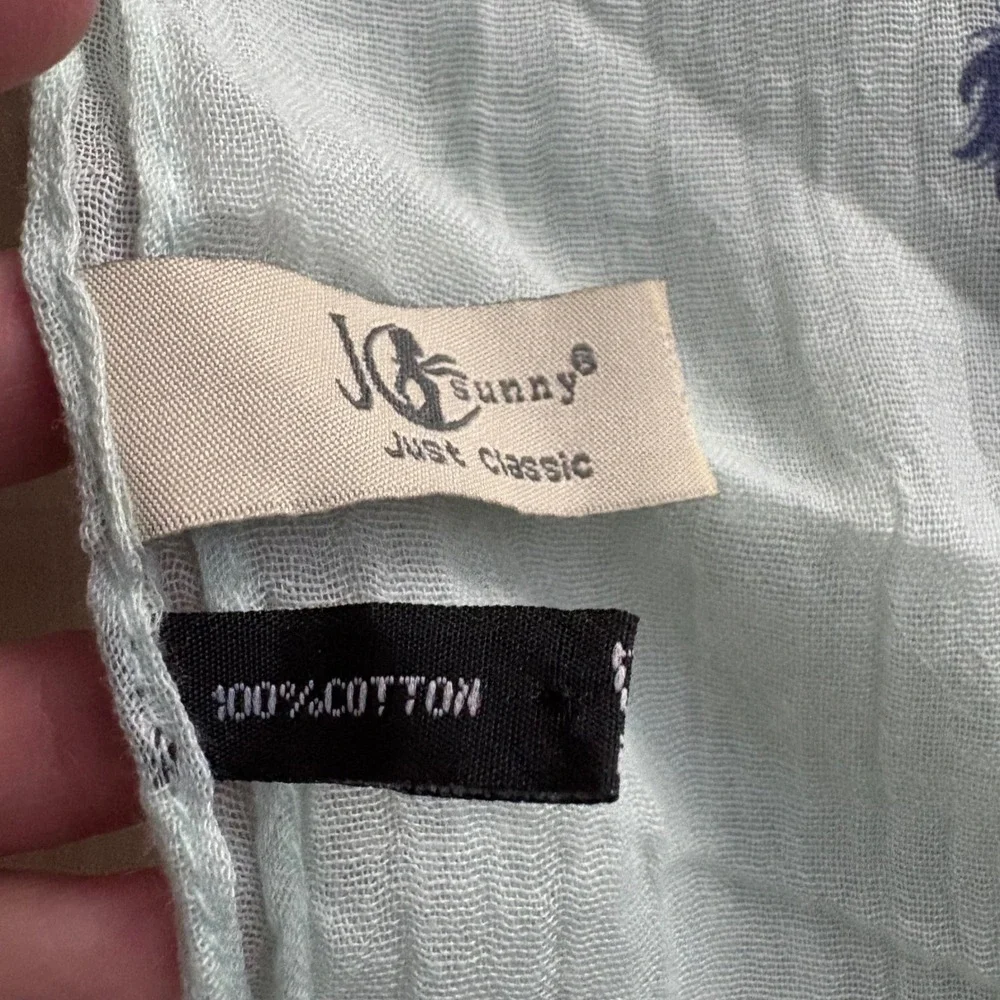 JD Sunny Just Classic Mermaid Print Cotton Scarf‎ Mint Green Navy Blue Fringe